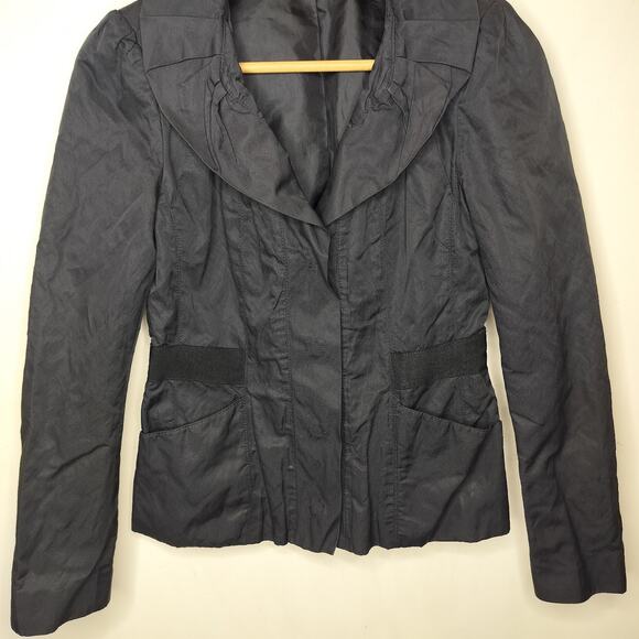 T Tahari Black Crinkle Metallic Jacket Snap Button Pockets - Picture 3 of 11